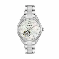 Bulova Women's Diamond Stainless Steel Automatic Skeleton Watch - 96P181