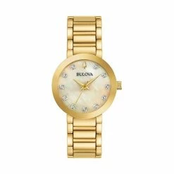Bulova Women's Diamond-Accent Gold-Tone Stainless Steel Bracelet Watch - 97P133