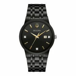 Bulova Men's Black Stainless Steel Diamond Accent Watch - 98D166