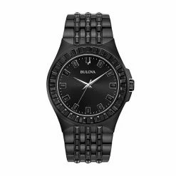 Bulova Men's Black Crystal Accent Stainless Steel Watch - 98A240