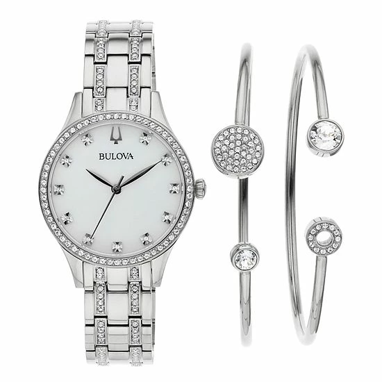 Bulova Women's Crystal Watch & Bracelet Set - 96X145 1 Bulova Women's Crystal Watch & Bracelet Set - 96X145