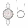 Bulova Women's Crystal Bangle Watch & Circle Pendant Necklace Set - 98X121K