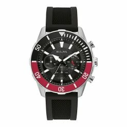 Bulova Men's Black Chronograph Silicone Strap Watch - 98A258