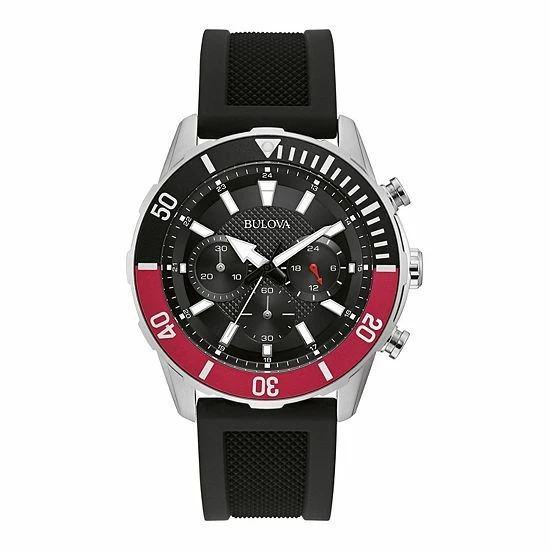 Bulova Men's Black Chronograph Silicone Strap Watch - 98A258 1 Bulova Men's Black Chronograph Silicone Strap Watch - 98A258