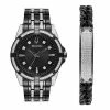 Men's Bulova Two Tone Crystal Watch & Bracelet Gift Set