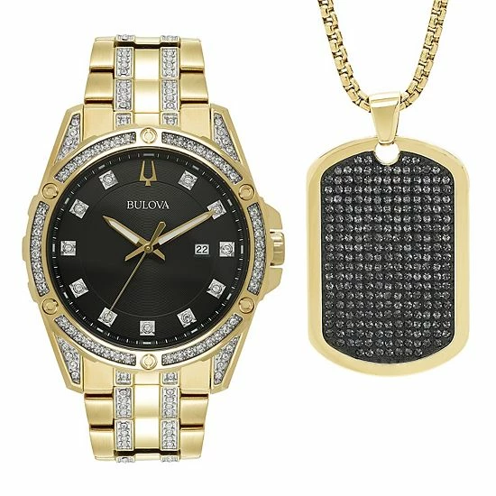 Bulova Men's Crystal Watch & Dog Tag Pendant Set - 98K107 1 Bulova Men's Crystal Watch & Dog Tag Pendant Set - 98K107
