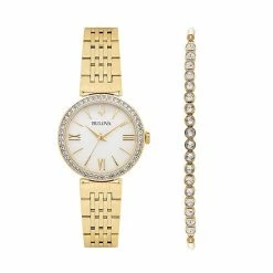 Bulova Crystal Accent Watch & Lariat Bracelet Set - 98D147