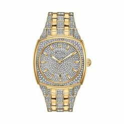 Mens Bulova Bulova Men's Gold-Tone Crystal Watch, Pave Dial - 98B323