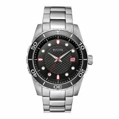 Bulova Men's Black Dial Stainless Steel Watch - 98A195