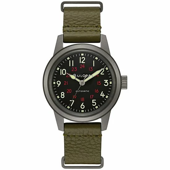 Bulova Men's Automatic Military Leather NATO Strap Watch - 98A255K 1 Bulova Men's Automatic Military Leather NATO Strap Watch - 98A255K
