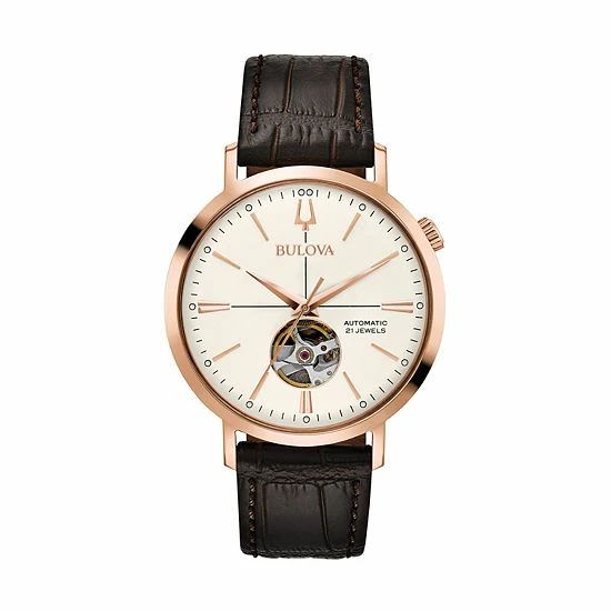 Bulova Men's Classic Leather Automatic Skeleton Watch - 97A136 1 Bulova Men's Classic Leather Automatic Skeleton Watch - 97A136