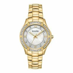 Bulova Women's Gold-Tone Stainless Steel Mother Of Pearl & Crystal Accent Watch - 98L256