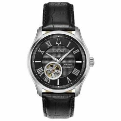 Bulova Men's Wilton Automatic Black Leather Watch - 96A217