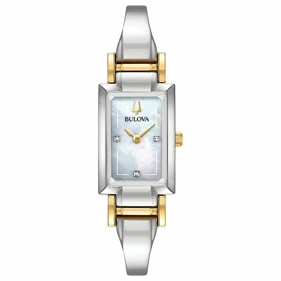 Bulova Women's Diamond Accent Two-Tone Half-Bangle Watch - 98P188 1 Bulova Women's Diamond Accent Two-Tone Half-Bangle Watch - 98P188