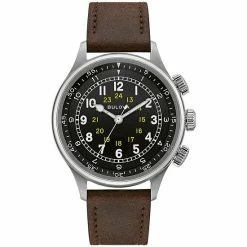 Bulova Men's Automatic Military Style Leather Strap Watch - 96A245K